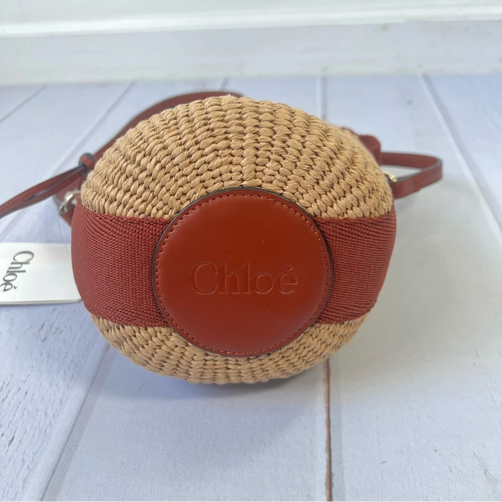 Chloé Small Horse Medal Basket In Natural Fibers; Sepia Brown - Picture 7 of 9